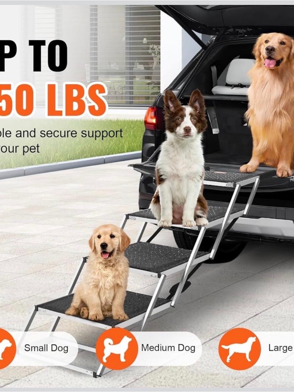 Aluminum Dog Ramp with Non-Slip Steps - Black